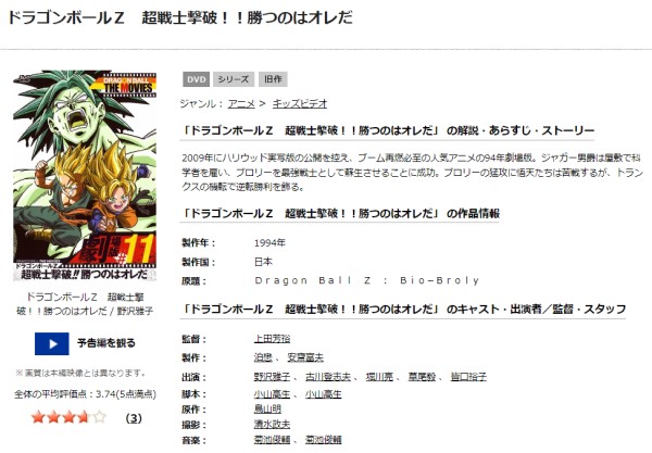 劇場版 ドラゴンボールZ 超戦士撃破!!勝つのはオレだ tsutaya