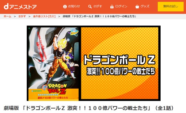 劇場版 ドラゴンボールZ 激突!!100億パワーの戦士たち danime