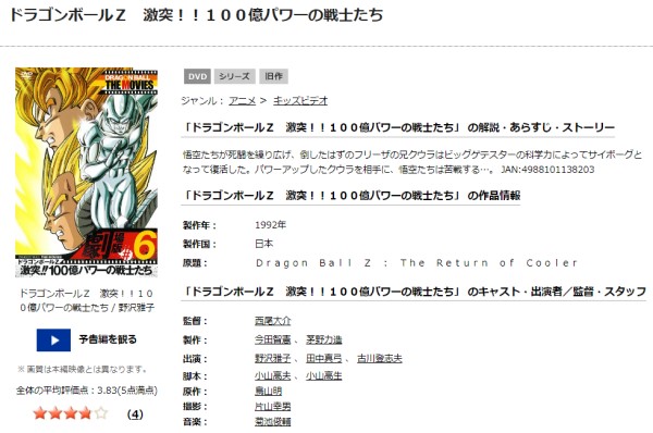 劇場版 ドラゴンボールZ 激突!!100億パワーの戦士たち tsutaya