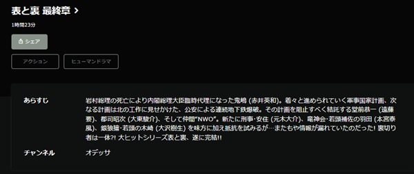 表と裏 最終章Hulu