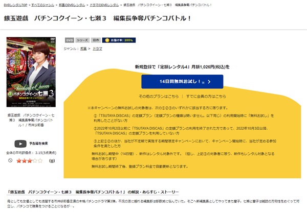 銀玉遊戯 パチンコクイーン・七瀬3 編集長争奪パチンコバトル！TSUTAYA DISCAS