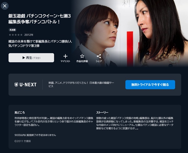 銀玉遊戯 パチンコクイーン・七瀬3 編集長争奪パチンコバトル！U-NEXT