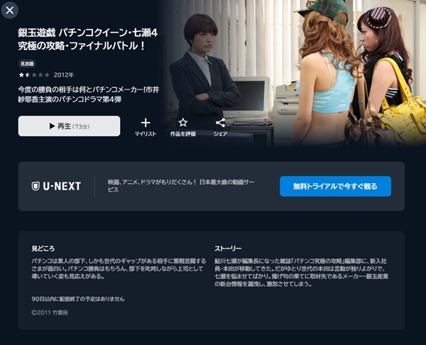 銀玉遊戯 パチンコクイーン・七瀬4 究極の攻略・ファイナルバトル！U-NEXT