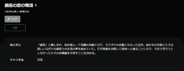 銀座の恋の物語Hulu