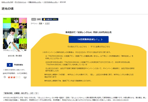 逆光の頃TSUTAYA DISCAS