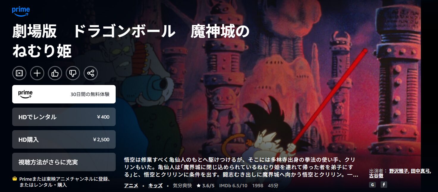 ドラゴンボール 魔神城のねむり姫の配信はどこで見れる？動画をフル