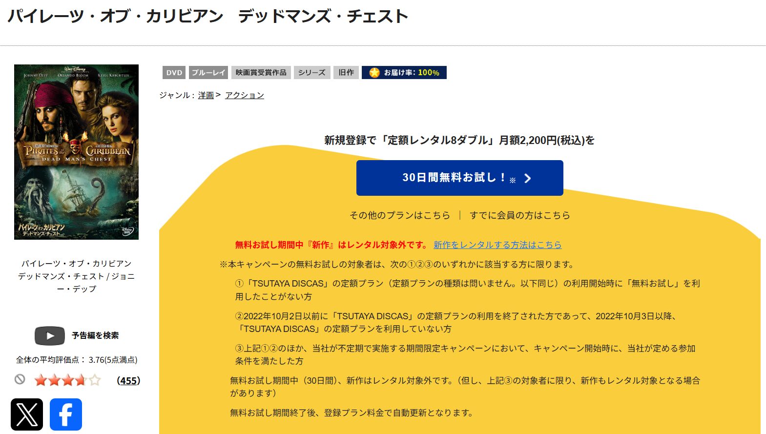 「パイレーツ・オブ・カリビアン/デッドマンズ・チェスト tsutaya discas