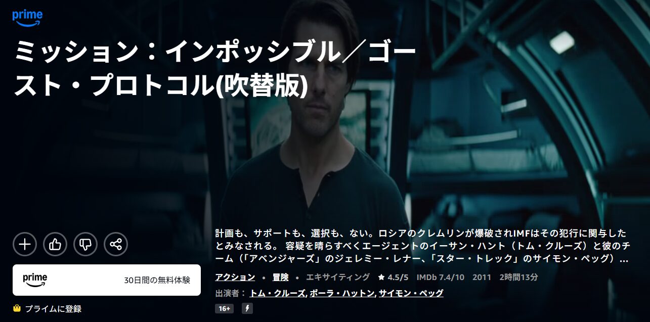 ミッション:インポッシブル/ゴースト・プロトコル Amazon