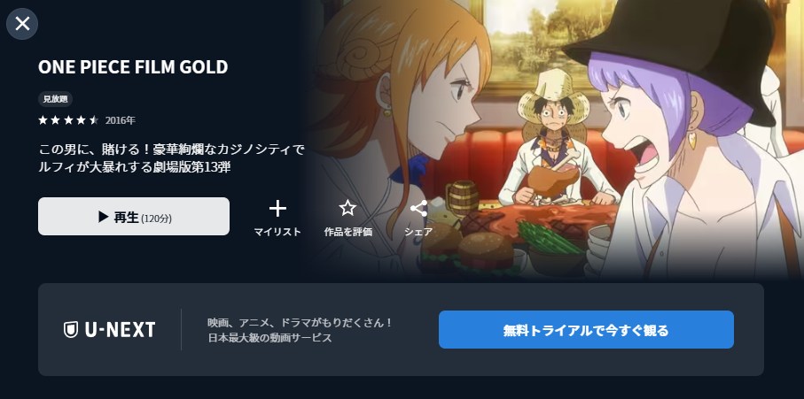 ONE PIECE FILM GOLD U-NEXT