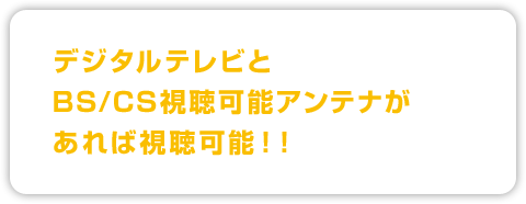 デジタルテレビとBS/CS視聴可能アンテナがあれば視聴可能！！