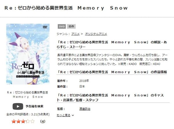 Re:ゼロ（リゼロ）から始める異世界生活 Memory Snow tsutaya