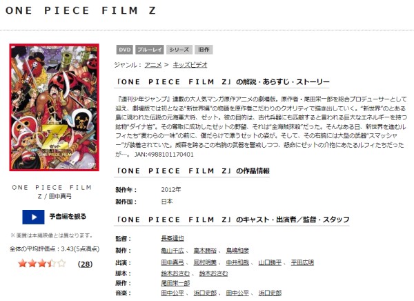 ONE PIECE FILM Z tsutaya