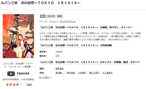 ルパン三世 炎の記憶〜TOKYO CRISIS〜 tsutaya